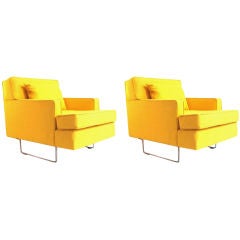 Vintage 1950s Armchairs Upholstered in Yellow Sunbrella Fabric