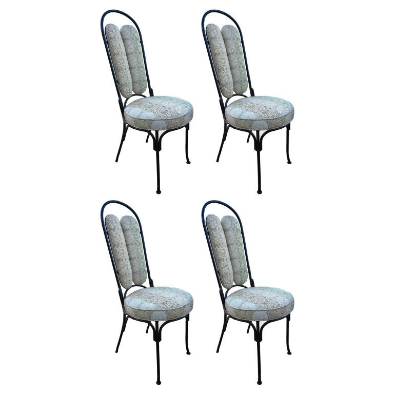Set of Four 1960s Wrought Iron Chairs with Upholstered Seat and Back