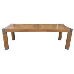 1970s Burlwood and Stainless Steel Coffee Table by Karl Springer 11