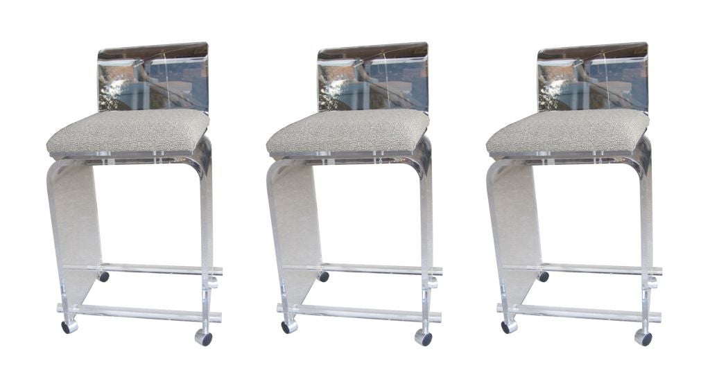 Set of 3 Charles Hollis Jones Lucite Bar Stools