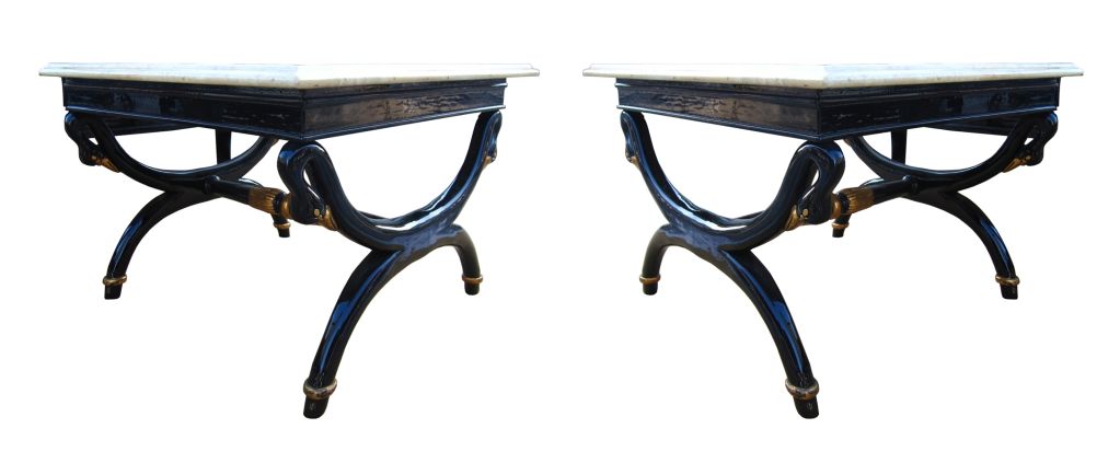 Italian Set of Two Empire Swan Side Tables by Angelo Cappellini