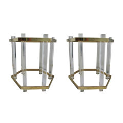 Pair of 1970
s Lucite, Brass 
Glass Side Tables