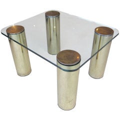 Brass and Glass Table with Cylindrical Legs by Pace Collection 10