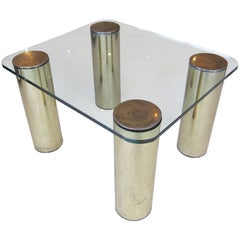Brass and Glass Table with Cylindrical Legs by Pace Collection