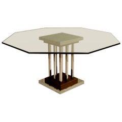 1970s Dining Table in Chrome, Glass 
Brass by Romeo Rega