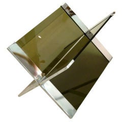 X Frame Chrome and Smoked Glass Magazine Rack by Pace Collection