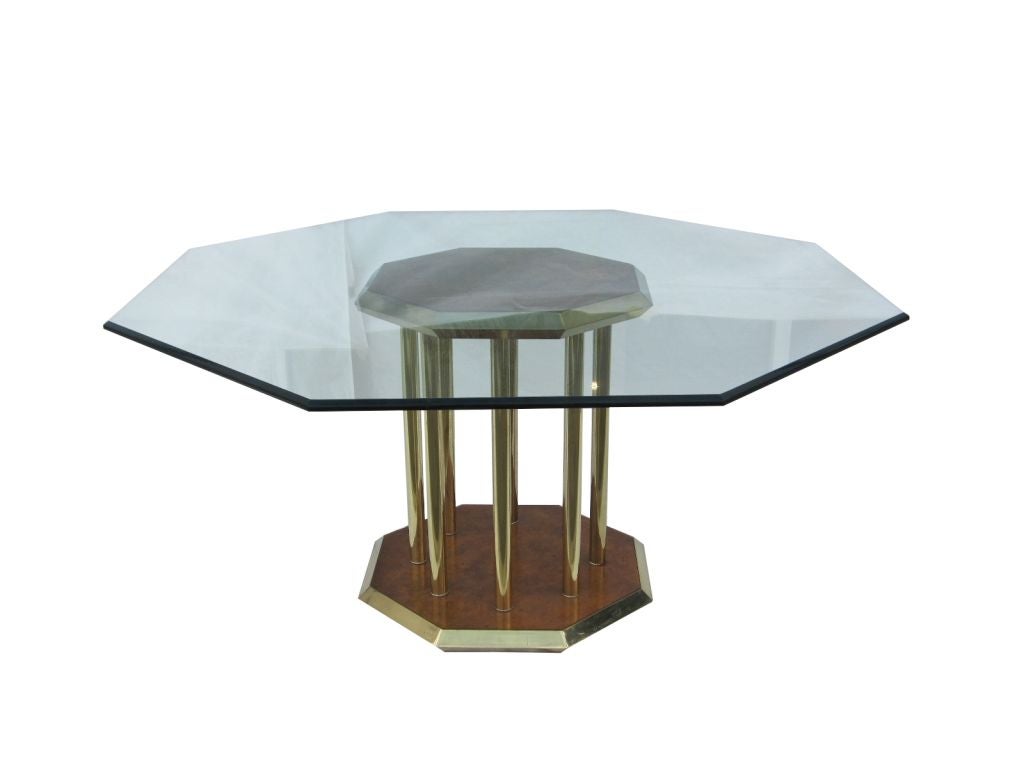 American Mastercraft Dining Table in Burlwood and Brass with Glass Top