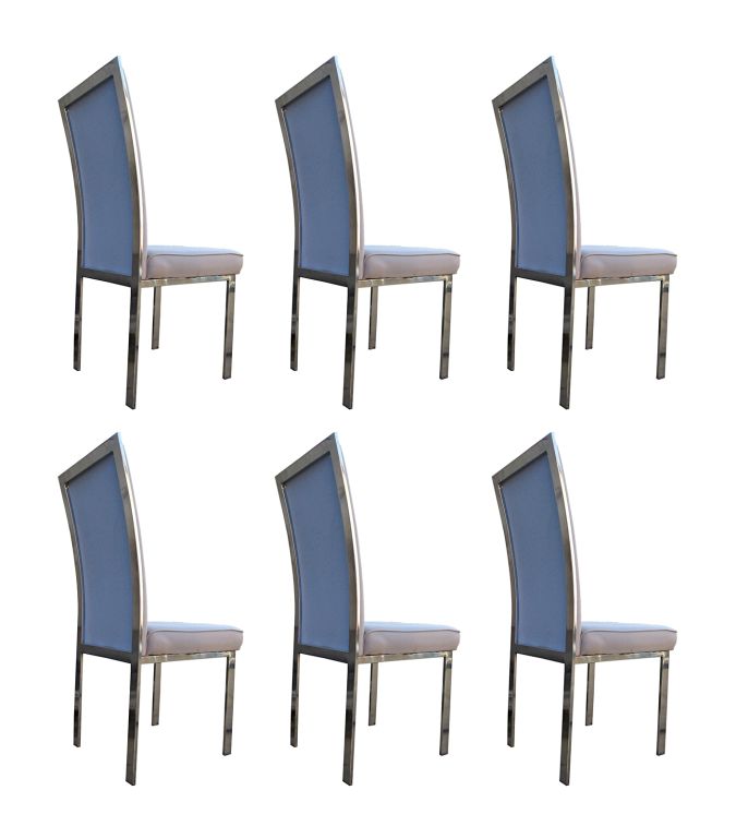 American 1970's High Back Dining Chairs in Chrome After Milo Baughman