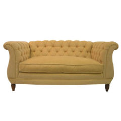 Used Chesterfield Sofa Uphosltered in Down Filled Yellow Chenille