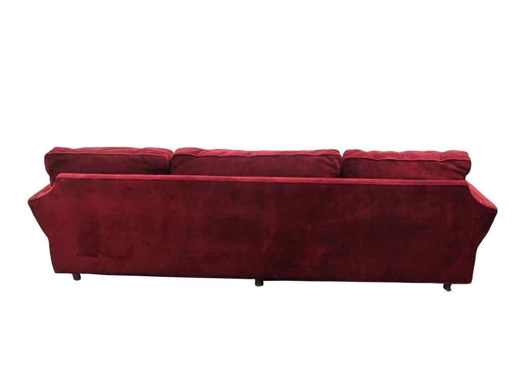 Mid-20th Century Burgundy Mohair & Walnut 8 ft Sofa by Dunbar