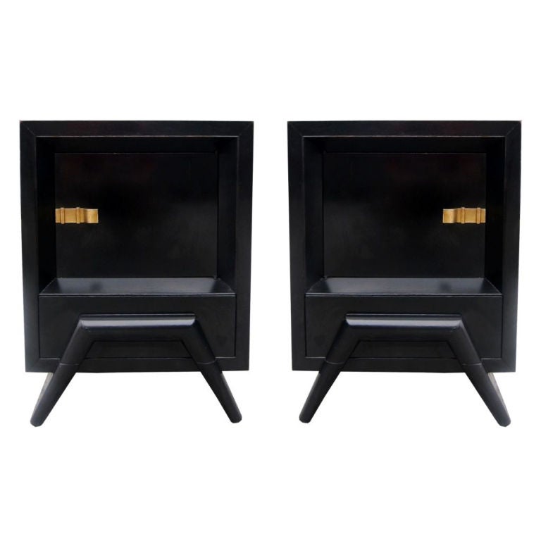2 1950's Nightstands in Ebonized Mahogany Attb to James Mont