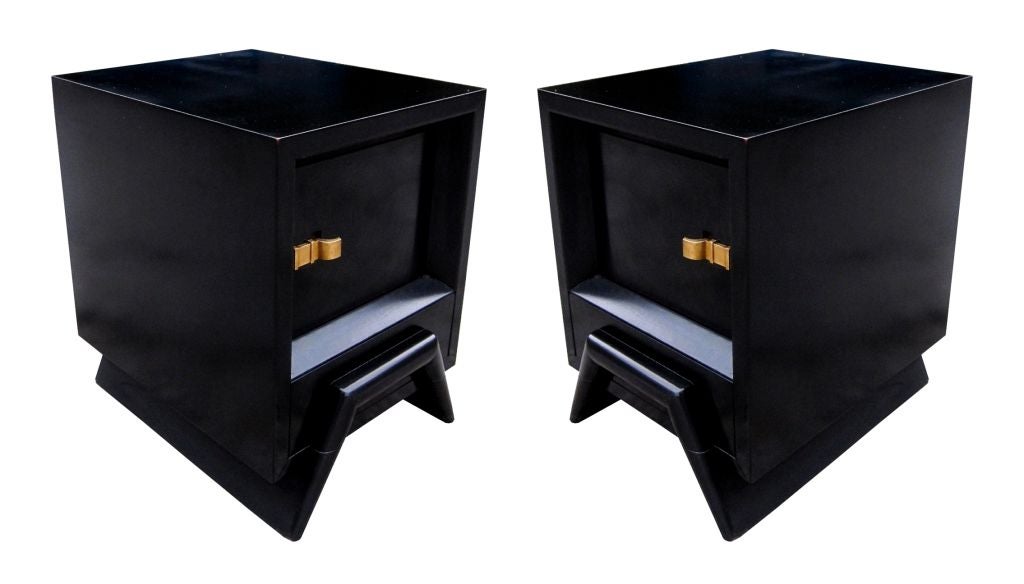 American 2 1950's Nightstands in Ebonized Mahogany Attb to James Mont