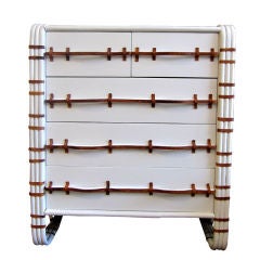 Vintage White Dresser with Bamboo Binding and Leather Accents