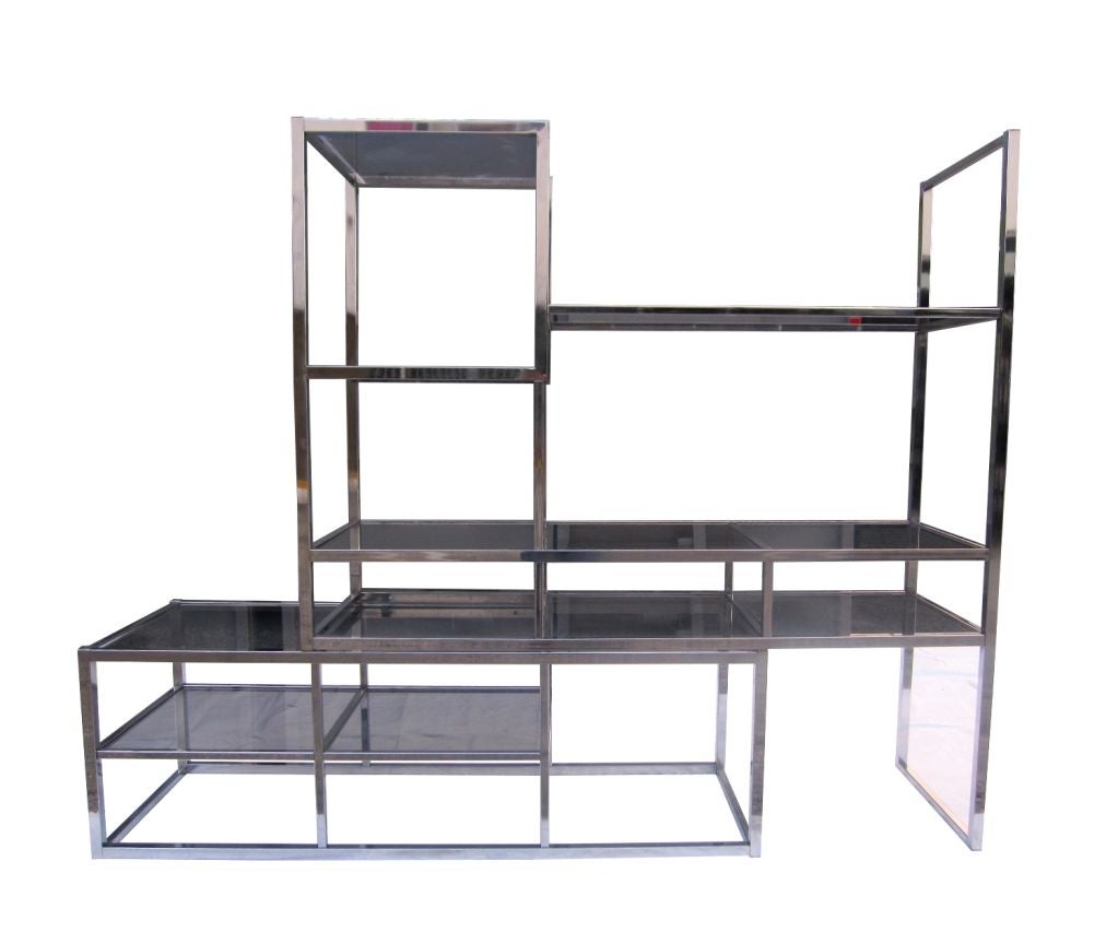 One Of A Kind, Expandable Chrome & Glass Etagere, Circa 1970's In Fair Condition In Los Angeles, CA