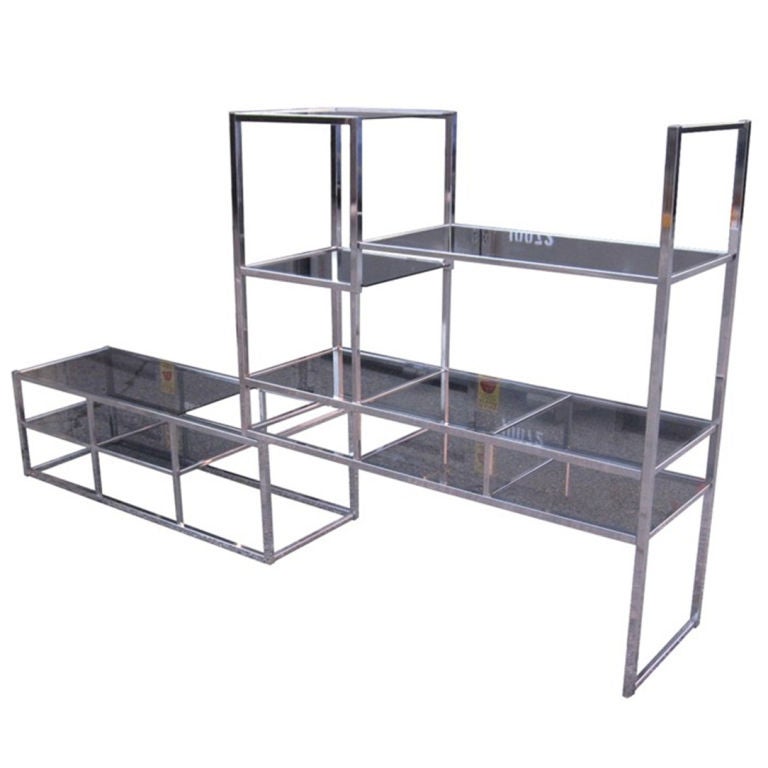One Of A Kind, Expandable Chrome & Glass Etagere, Circa 1970's