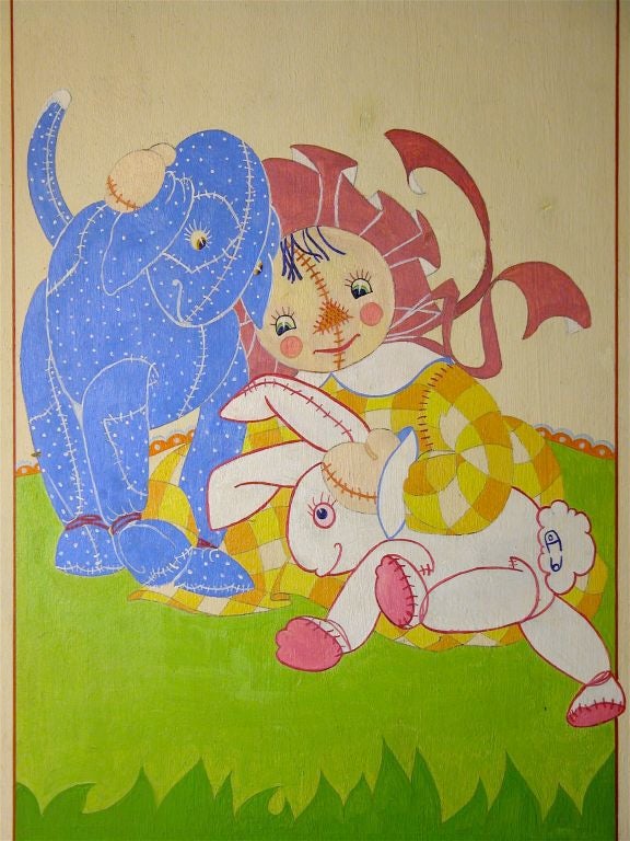 Nursery Rhymes Hand-Painted Screen In Excellent Condition In New York, NY