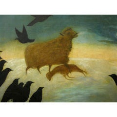 Sheep and Crows Folk Art Painting