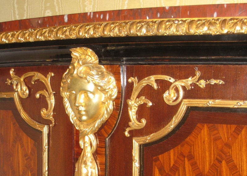 Bronze French Louis XVI Style Demilune Side Cabinet with Marble Top For Sale