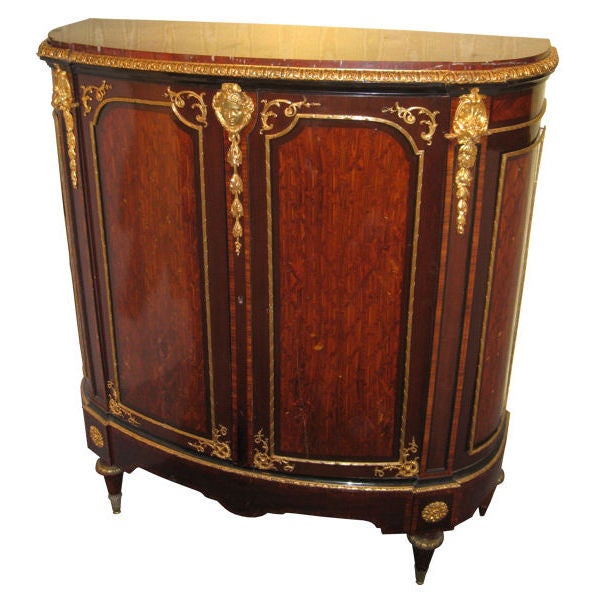 French Louis XVI Style Demilune Side Cabinet with Marble Top
