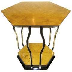 Art Deco Style Rosewood, Chrome and Parchment Side Table
