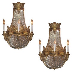 Empire Style Bronze and Crystal Wall Sconces