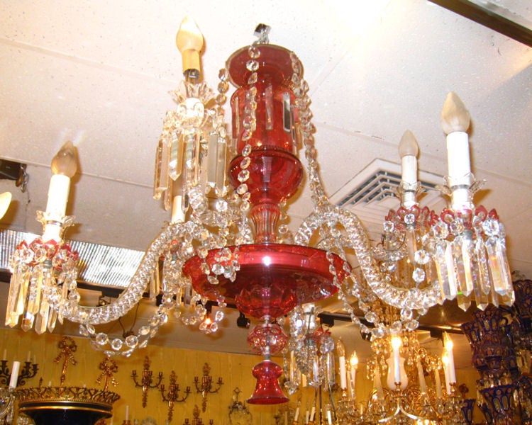 Antique Ruby Red Glass Chandelier At 1stdibs This Ruby Red And Clear Glass Chandelier Features Two Levels Of Candle Arms Six Total