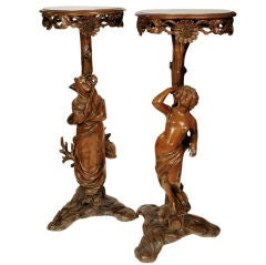 Antique Figural of Figural Art Nouveau Carved Wooden Pedestals