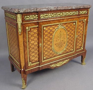 Finest Quality Louis XVI Style Marquetry Ormolu-Mounted Tall Marble-Top Commode For Sale 4