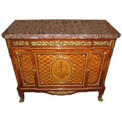 Finest Quality Louis XVI Style Marquetry Ormolu-Mounted Tall Marble-Top Commode 1