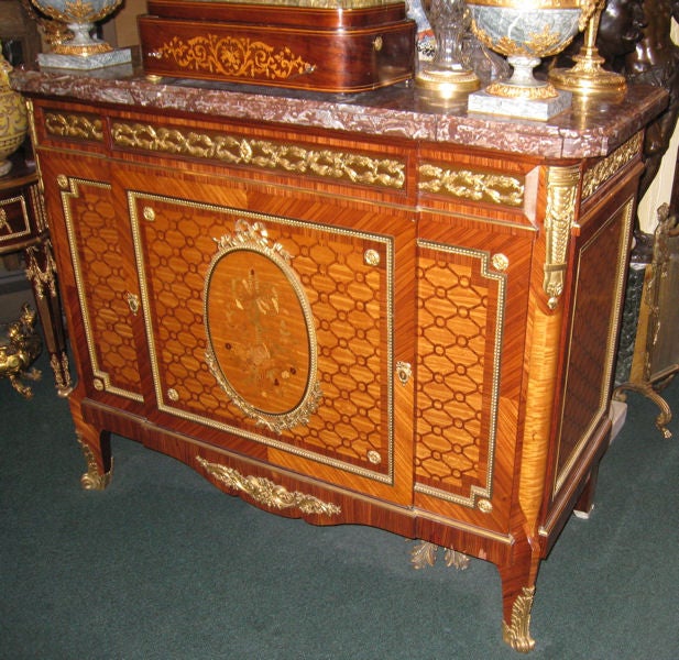 Finest Quality Louis XVI Style Marquetry Ormolu-Mounted Tall Marble-Top Commode In Good Condition For Sale In New York, NY