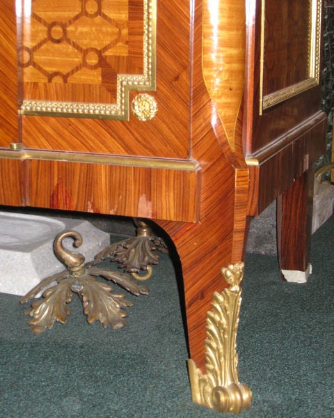French Finest Quality Louis XVI Style Marquetry Ormolu-Mounted Tall Marble-Top Commode For Sale