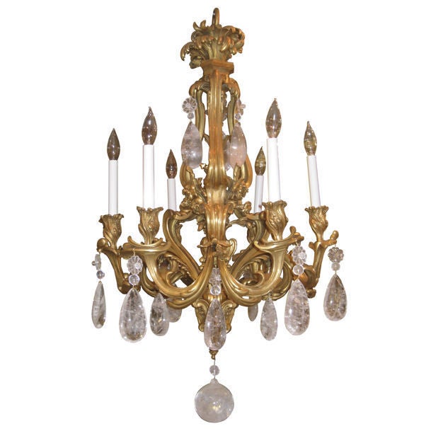 Louis XV Ormolu Bronze Chandelier with Rock Crystal Drops