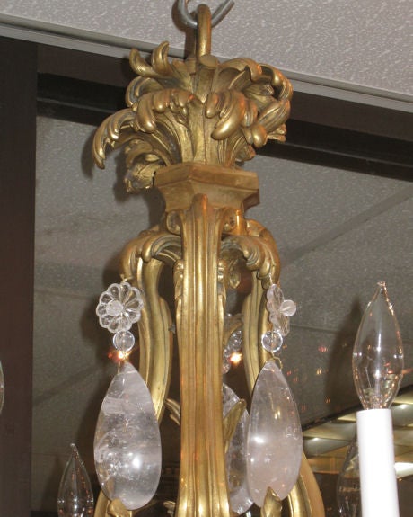 Louis XV Ormolu Bronze Chandelier with Rock Crystal Drops In Good Condition In New York, NY