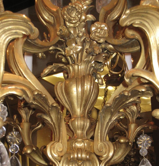 Louis XV Ormolu Bronze Chandelier with Rock Crystal Drops 1