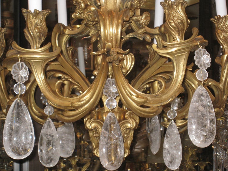 Louis XV Ormolu Bronze Chandelier with Rock Crystal Drops 2