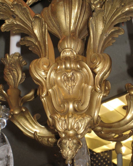 Louis XV Ormolu Bronze Chandelier with Rock Crystal Drops 3
