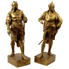 Paire de guerriers sarrasins en bronze doré par Emile Louis Picault