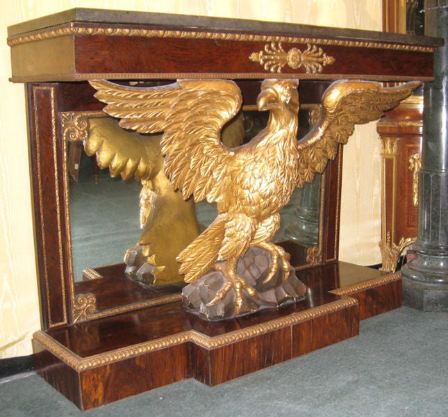 English Pair of Regency Revival Pier Tables with Carved Eagles