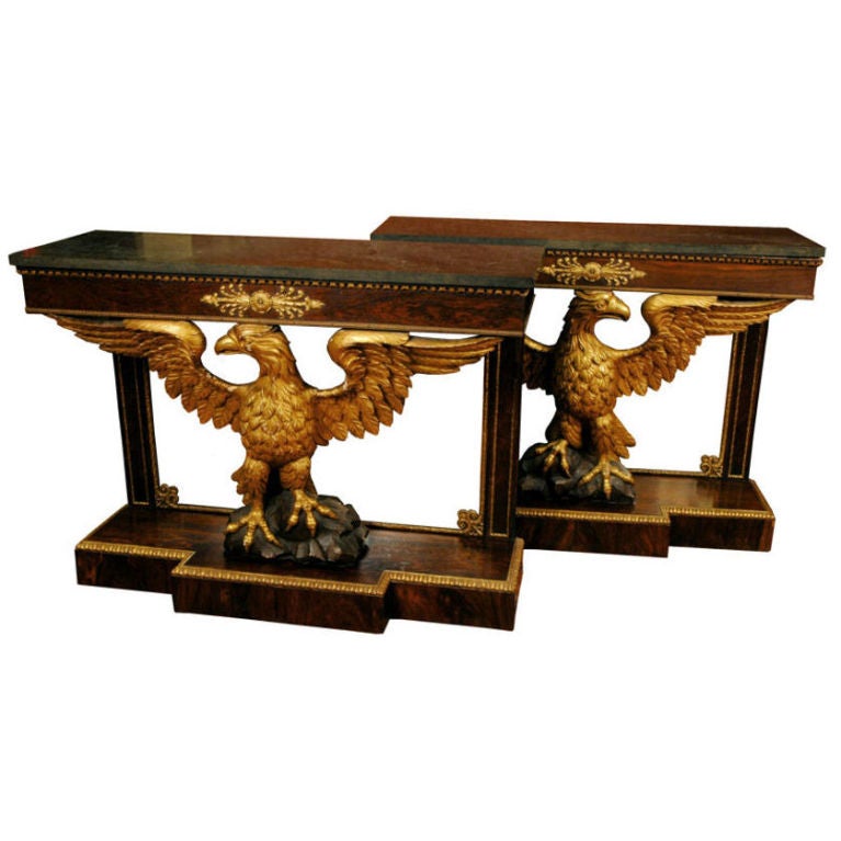 Pair of Regency Revival Pier Tables with Carved Eagles