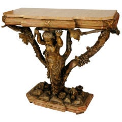 Bacchanale Gilded Carved Wooden Console with Marble Top