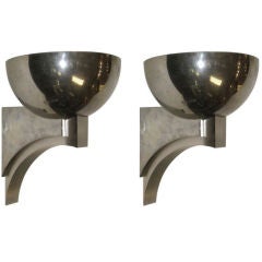Pair French Art Deco Chrome Wall Sconces By Jean Perzel