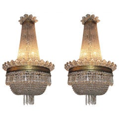 Antique Pair of Empire Style Bronze and Crystal Chandeliers by Baccarat