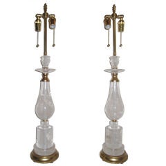 Pair of Rock Crystal Table Lamps with Giltwood Mounts