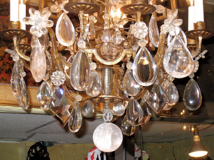 Vintage Tole Metal and Crystal Chandelier