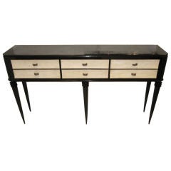 Italian Art Moderne Black Lacquered Console with Faux Parchment