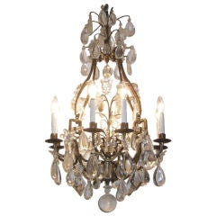Antique Tole Metal and Crystal Chandelier