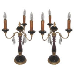Pair of French Amethyst Glass & Gilt Metal Table Lamps