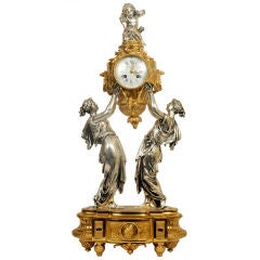 Ormolu & Silvered Bronze Neoclassical French Mantle Clock