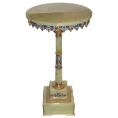 Antique Champleve Enamelled Onyx Stone Side Table