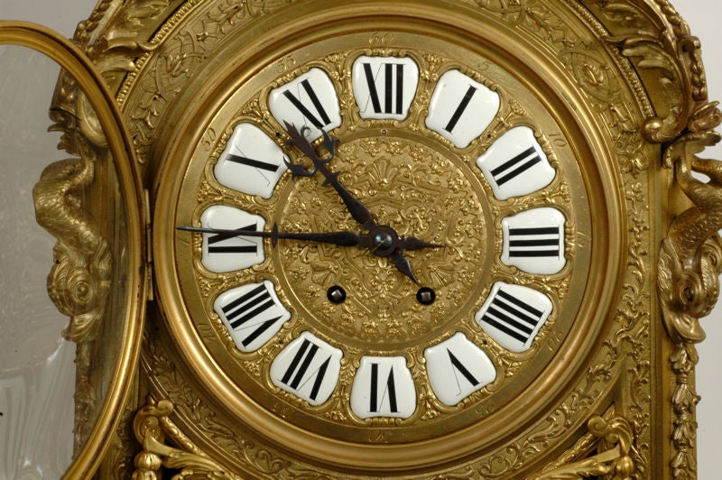 French Antique Palace Size Louis XIV Style Ormolu Bronze Figural Mantel Clock